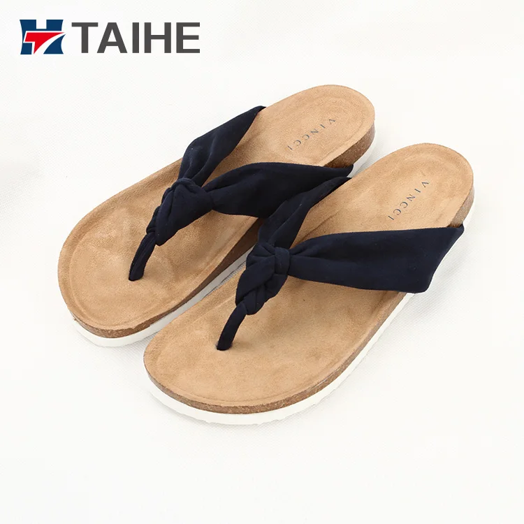 Latest Ladies Cork Flip Flops Slippers Shoes and Sandals Wood Rubber Beach Sandals CN Cotton Fabric Customized Pu for Adult