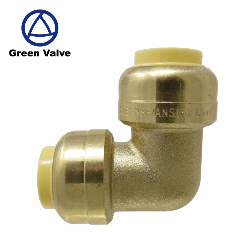 Green- 1" Style Equal PUSH FIT Elbow Fitting Lead Free Brass