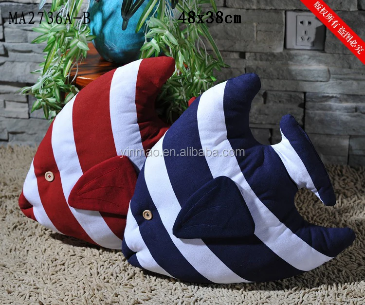 Подушка рыба фото Fish Shape Stripe Cotton Pillow,Blue/red 48x38cm,Marine Decorative Throw Pillow 