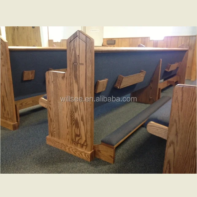 Chb137,Wooden Church Pew With Classic Shape With Cushion With Bookcase