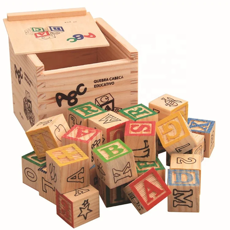 التعليم المبكر مكعب الحروف الأبجدية ABC للأطفال لعبة تعليمية مكعبات بناء خشبية كبيرة الحجم