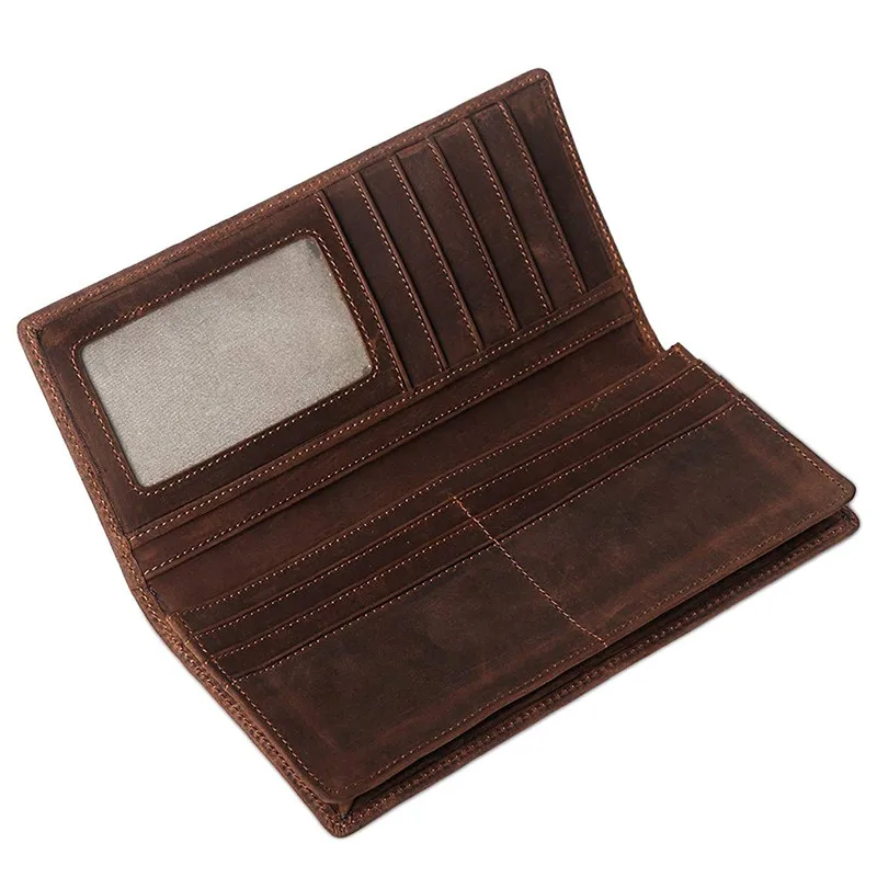 Custom Retro RFID Blocking Stitched Genuine Leather Men Card Holder Wallet
