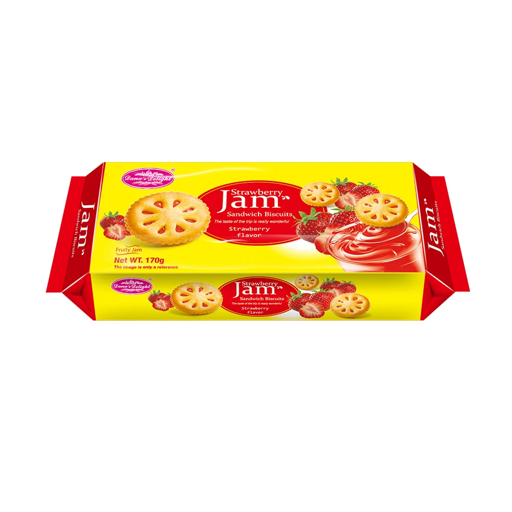 300g Jam Sandwich Biscuits Box Strawberry Flavor Cream Cracker Biscuits
