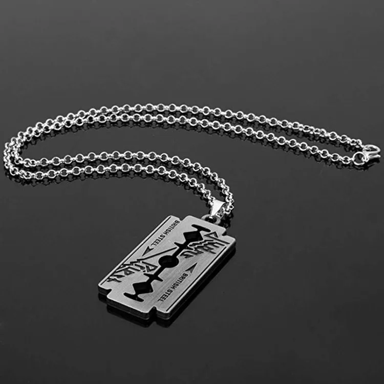 Music Band Judas Priest Necklace razor blade shape Pendant Fashion link  chain Necklaces Friendship Gift Jewelry Accessories