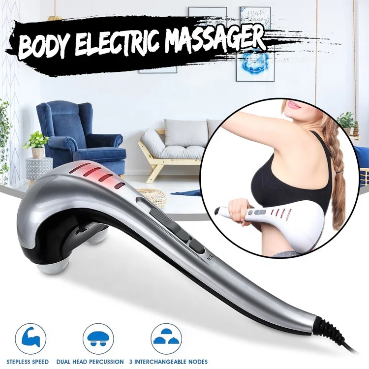 Handheld Percussion Massager with Heating 6 Interchangeable Massage Nodes  Stepless Speed