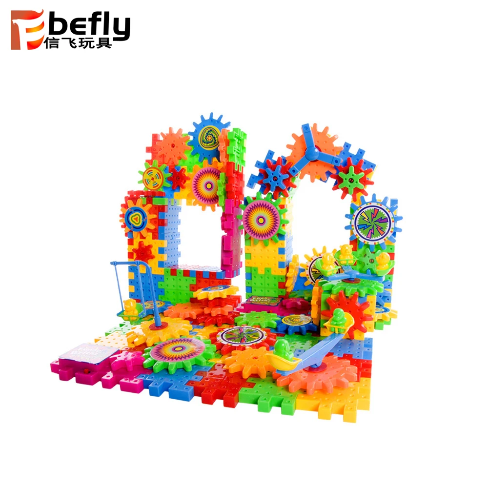 DIY Plastic Gears Building Blocks Funny Bricks with Track Car Toys
