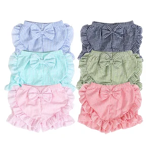 Hot Sale Kid Clothes Seersucker Candy Color with Bowknot Back Ruffle Trim Children Summer Shorts Baby Girl Boutique Shorts
