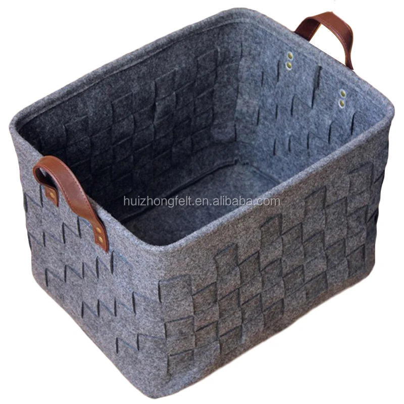 Handmade Foldable Rectangular Felt Storage Basket with Handle for Clothes