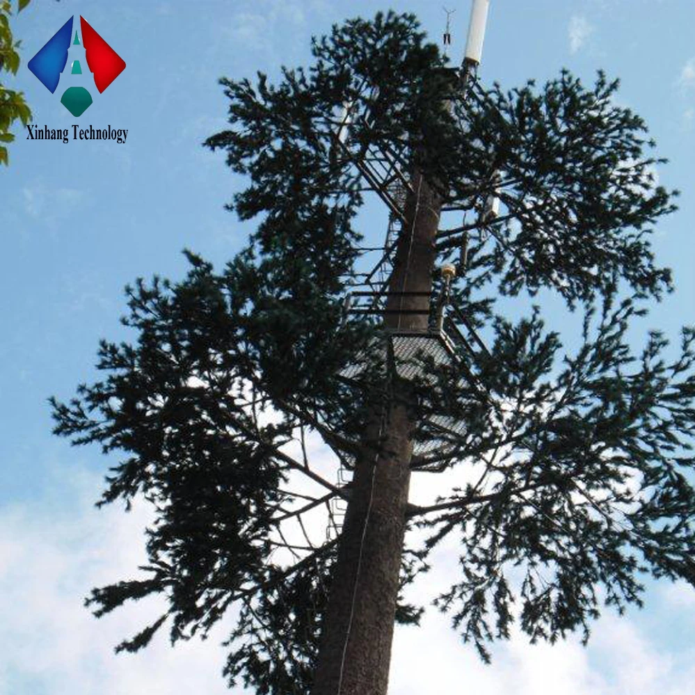 camouflaged telecom tree cell phone signal antenna tower