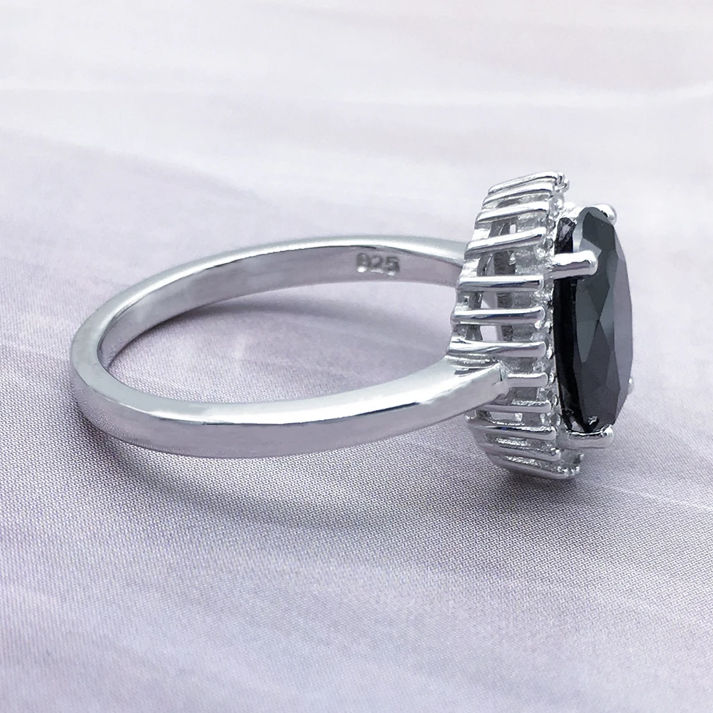 POLIVA 925 Sterling Silver Ring with Black Gemstone CZ