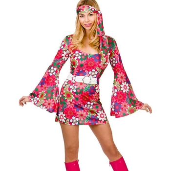 Ladies 60s 70s Retro Go Go Girl Hippy carnival Mini Fancy Dress Costume BD1324