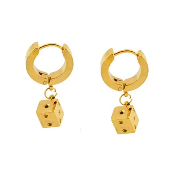 Gold plated hoop earring, dangle dice earring, fancy earrings imported from china