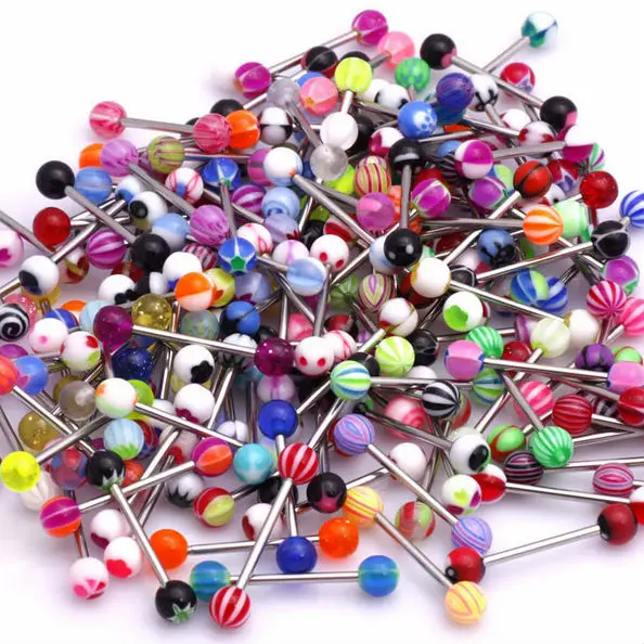 10PCS Random Colors Bioflex Nipple Barbell Nipple Ring Retainer 14G Flexible Tongue Piercing Bar 16mm Acrylic Ball Tongue Rings