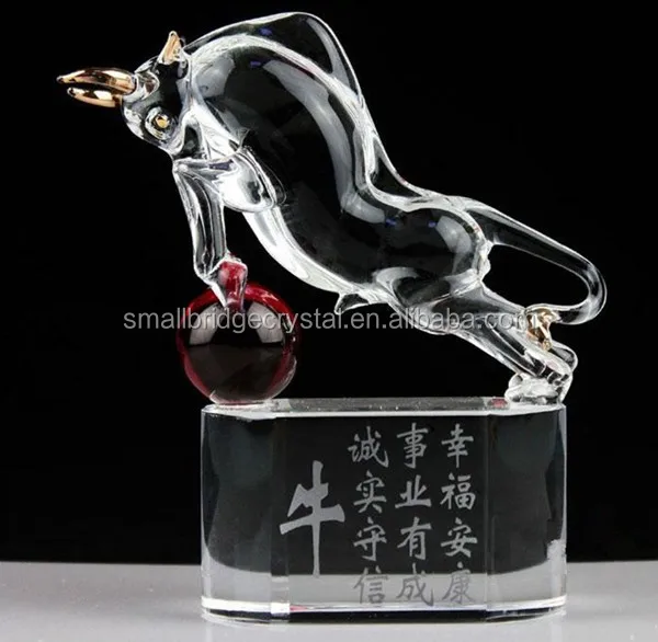 Handmade Animal Statues K9 Crystal Bull