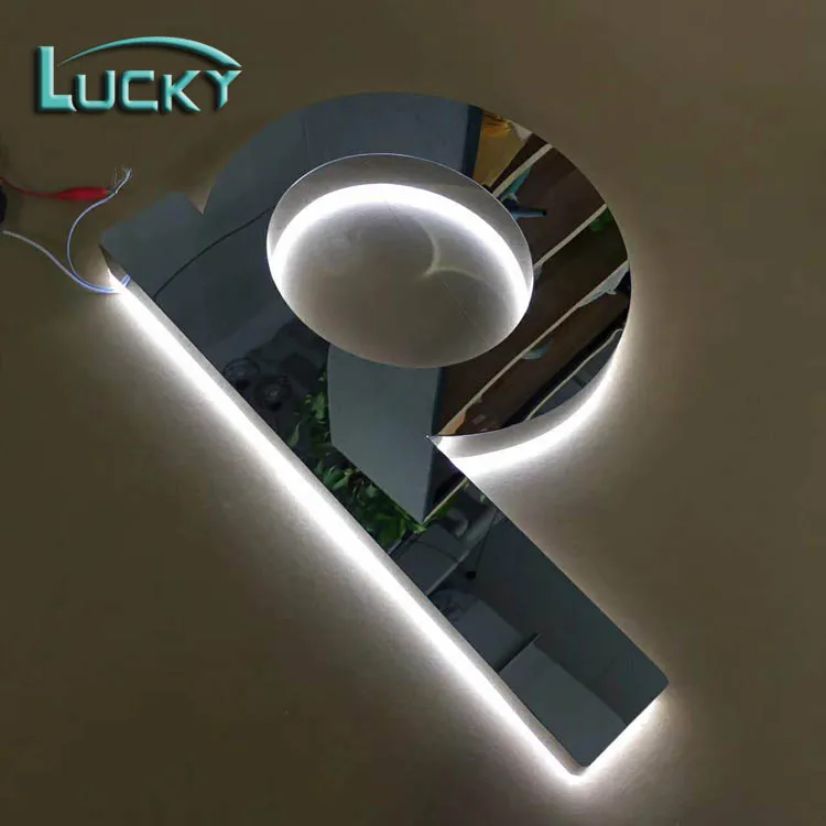 LED Back Lit Sign Reverse Chrome Stainless Steel Letter Custom Advertising Halo Lit Channel Letter