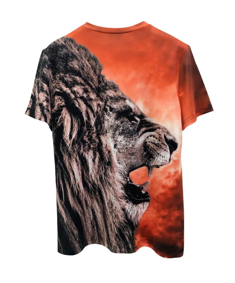 Men's T-shirt 100% Cotton Knockout Lion Head Design - Orange