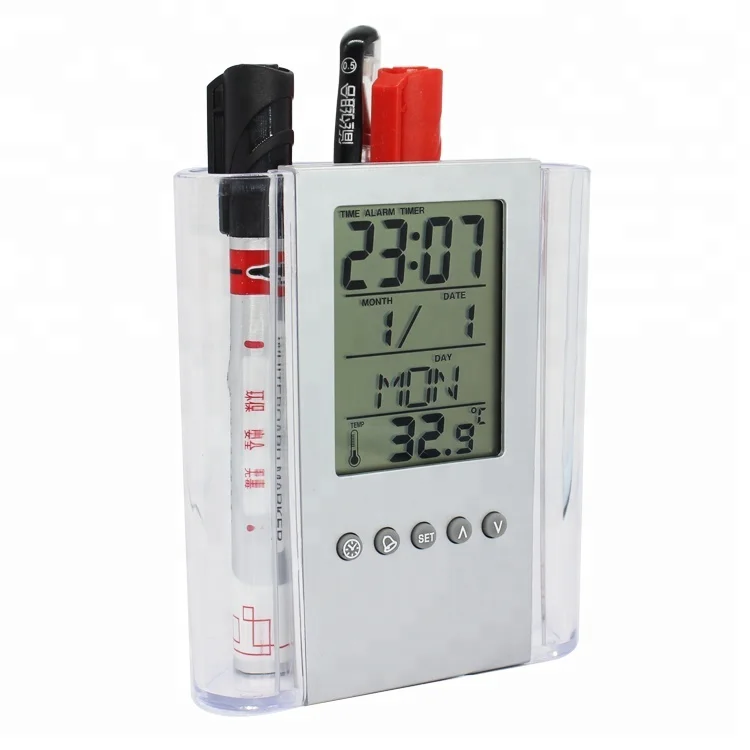 Multifunctional LCD Digital Plastic Table  Calendar Alarm Clock Pen Holder
