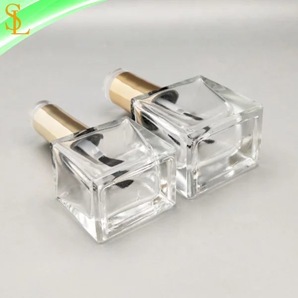12ml 18ml Square Shape Empty Nail Polish Oil Bottles Rectangle Glass with Unique Transparent Top Gold Caps Brushes