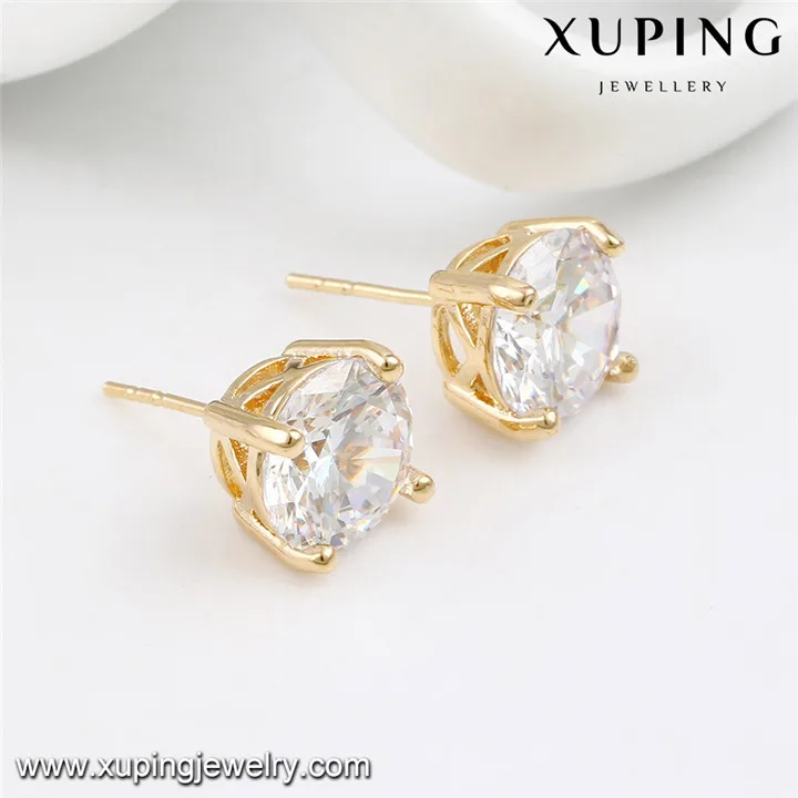 92285 xuping Gold Plated White Single Stone Stud Earrings