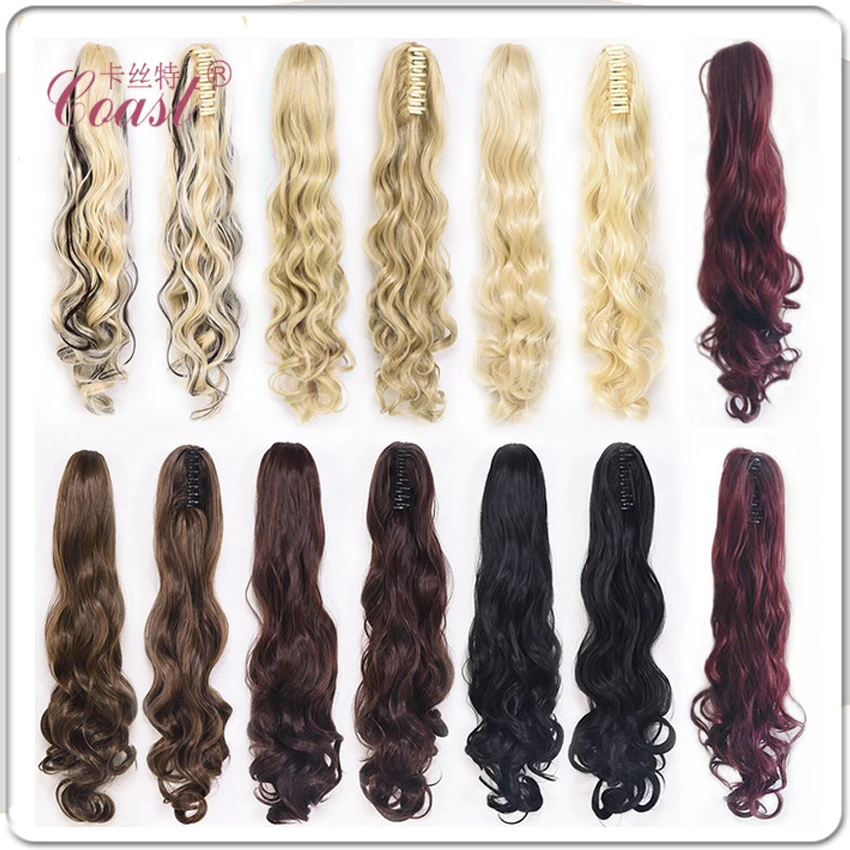 
 18 дюймов хвост длинный тело волна коготь зажим черный конский хвост Женские шиньоны  