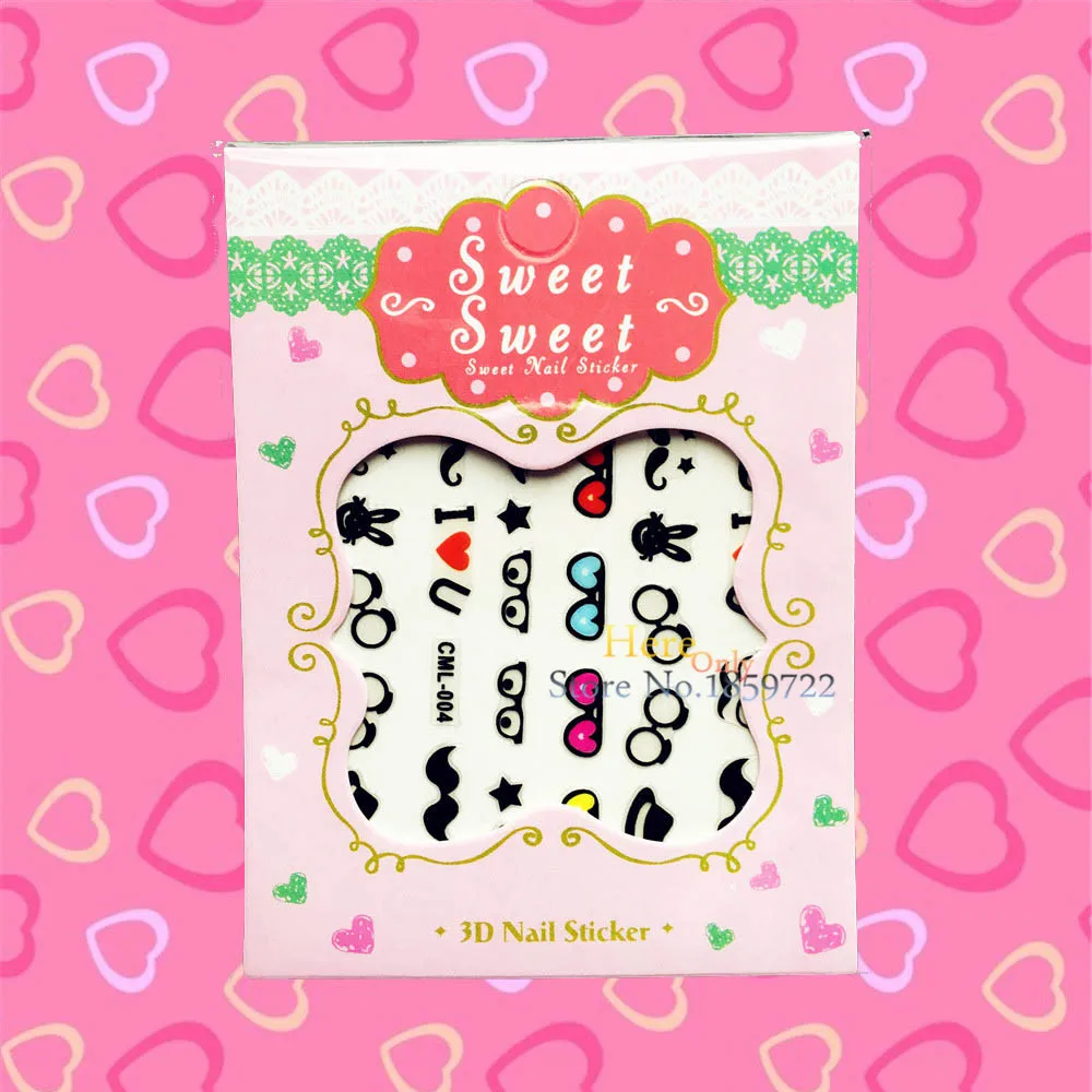 1PC EyeGlass Pattern Cartoon Nail Art Water Decal Transfer Sticker HCML 004 Mustache Harajuku Nail Decoration