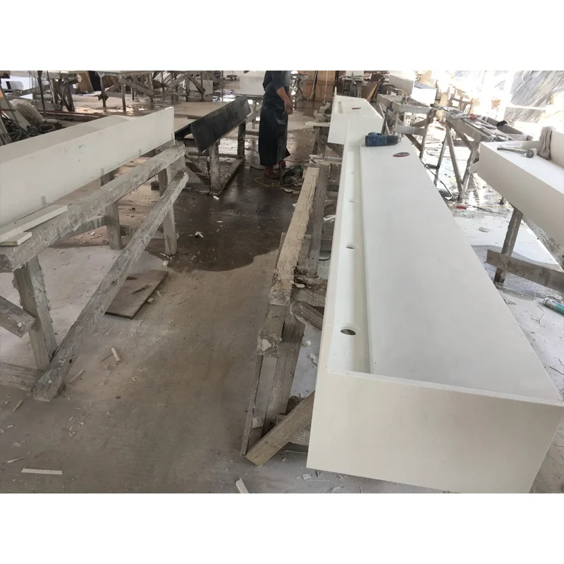 Manual Artificial Stone Long Durable Bathroom Trough Sinks with Faucets