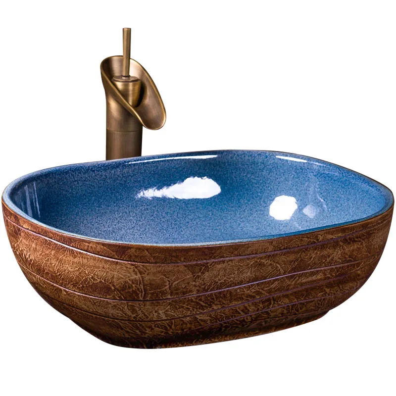 Rustic matt glaze thick walled ceramic wash basin Sun theme with black speckles Luxury bathroom sink Post Free