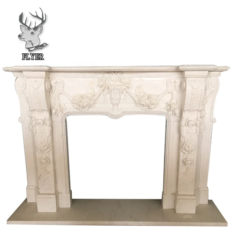 Европейский культивированный мраморный камин с объемным изображением цветов для