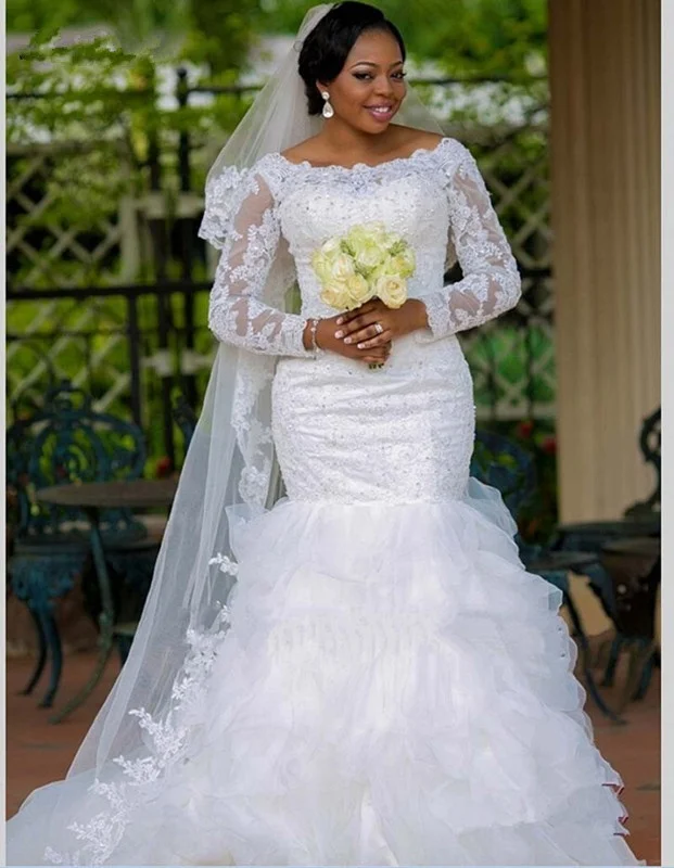 Simple White Wedding Dress Long Sleeve Lace Wedding Dress Sleeves