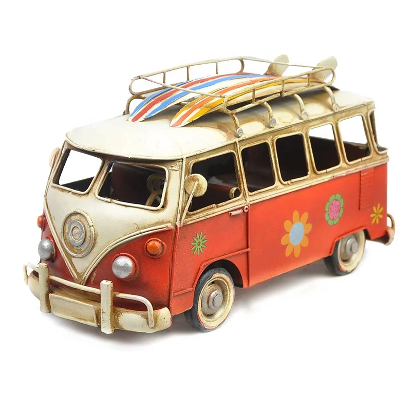 
Лидер продаж 2021, Классическая пляжная винтажная модель автобуса ручной работы из металла с скейтбордом, украшение для дома, паба, бара, офиса, 100% 