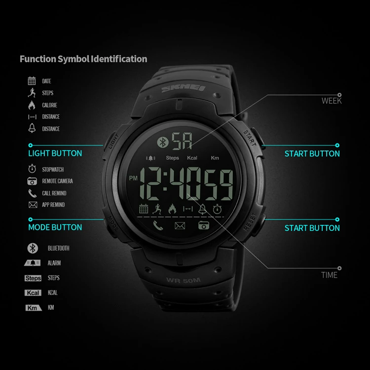 Skmei 1301 Digital Smart watch for men with Calories Pedometer and Alarm