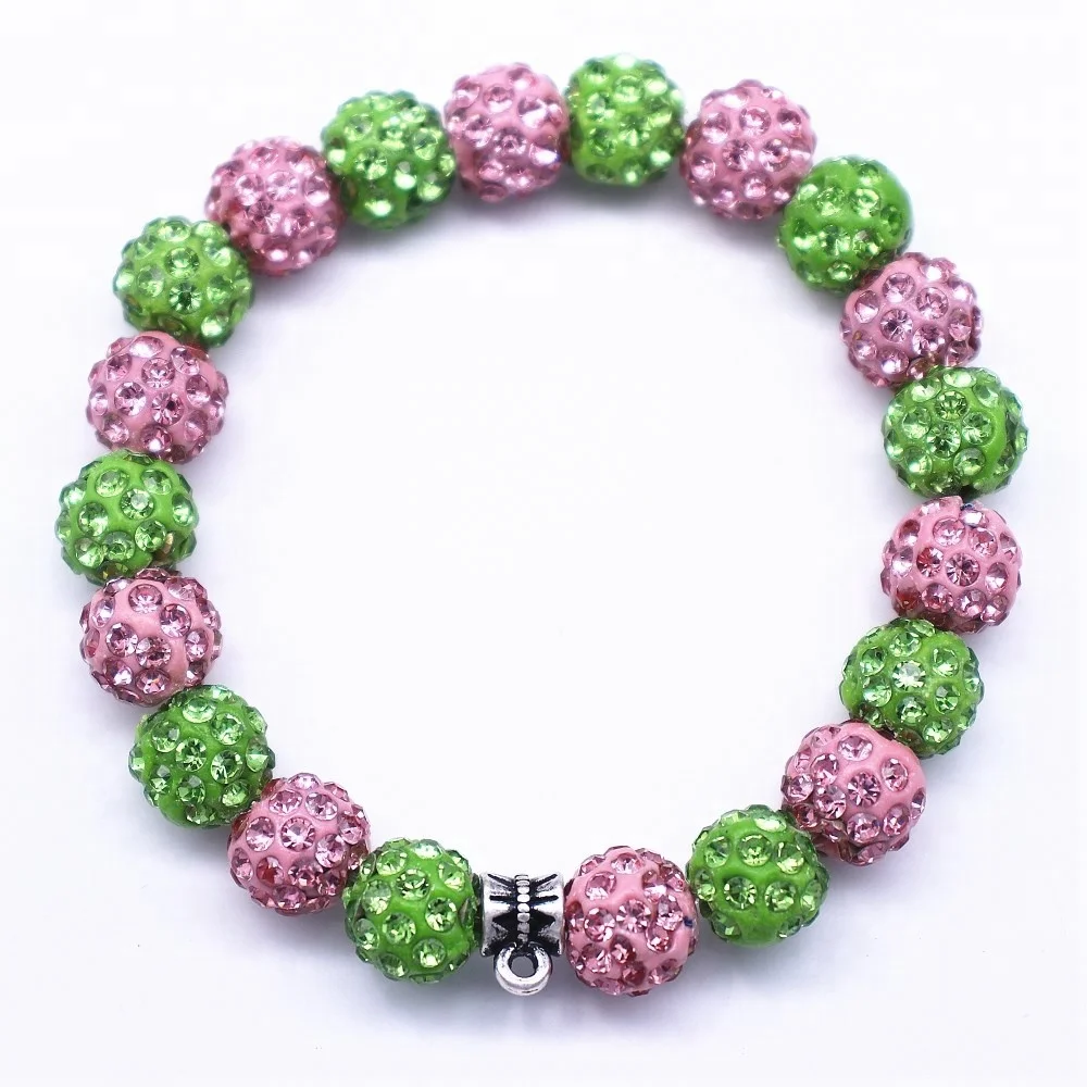 Wholesale Cheap Bulk Pink Green Full Crystal Ball Beaded Elastic line  Bracelets For Women or Girls