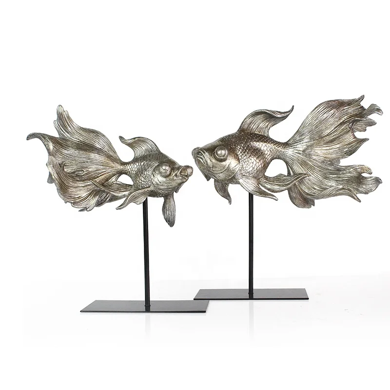 Resin fish sculpture metal base for home decoration