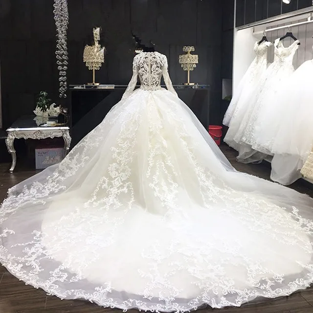 Wholesale Muslim Wedding Dresses Ball Gown Long leeve Bridal Gowns,1 Piece