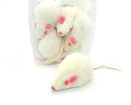 Rabbit Fur Mouse 2inches with Rattle Black White Grey Cat Toy Mouse