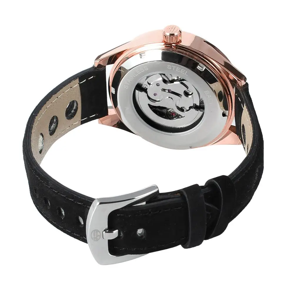 Forsining Men Skeleton Automatic Watch Genuine Mechanical Mens Watch Stylish Rose Gold Color Wristwatches Relogio Masculino