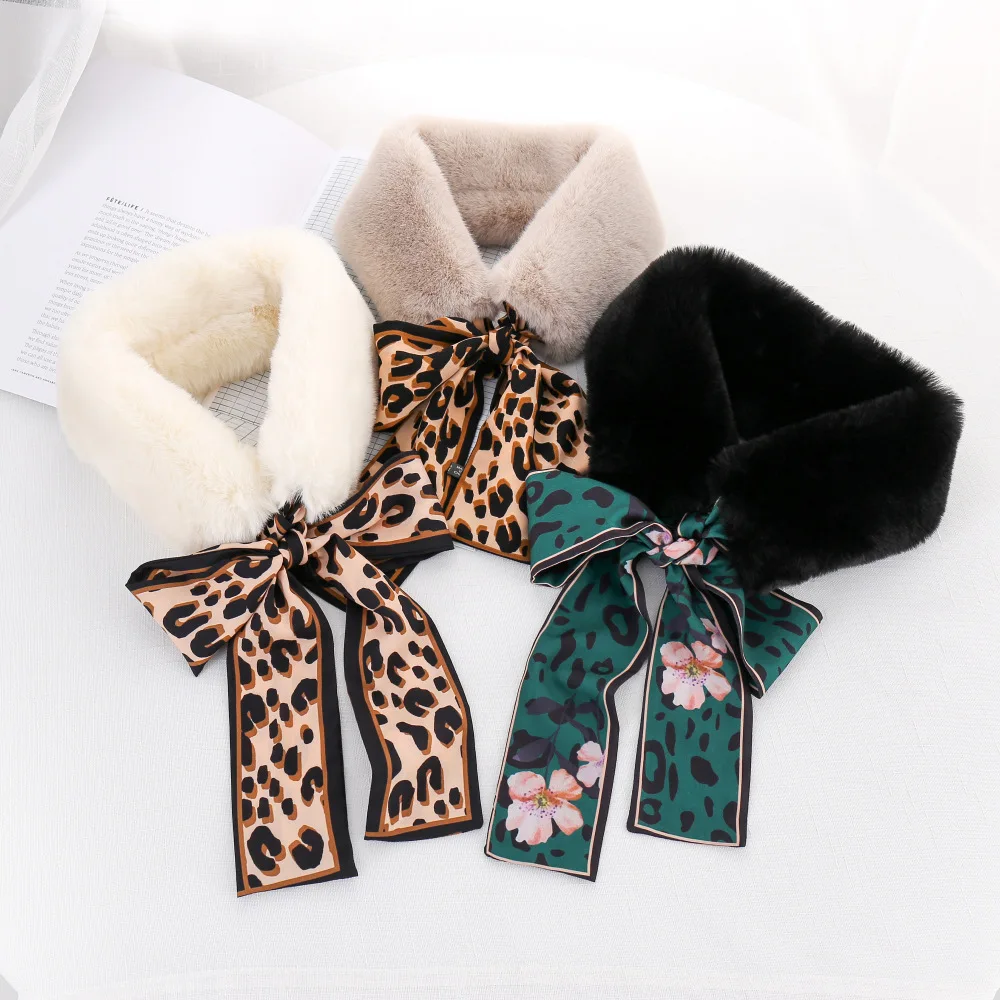 Han edition for women scarves wholesale fall and winter outdoor thermal  collar department imitation rabbit hair wave plush cross collar