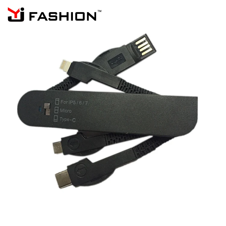 Yijiashishang 2019 New USB-C Type C swiss Army Knife Usb Charger 3 in 1 with logo Customized for iPhone and Micro Usb