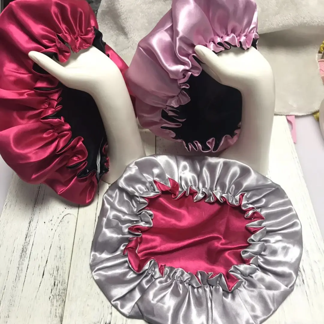 custom bonnet with logo and wholesale double layer custom silk hair satin bonnet