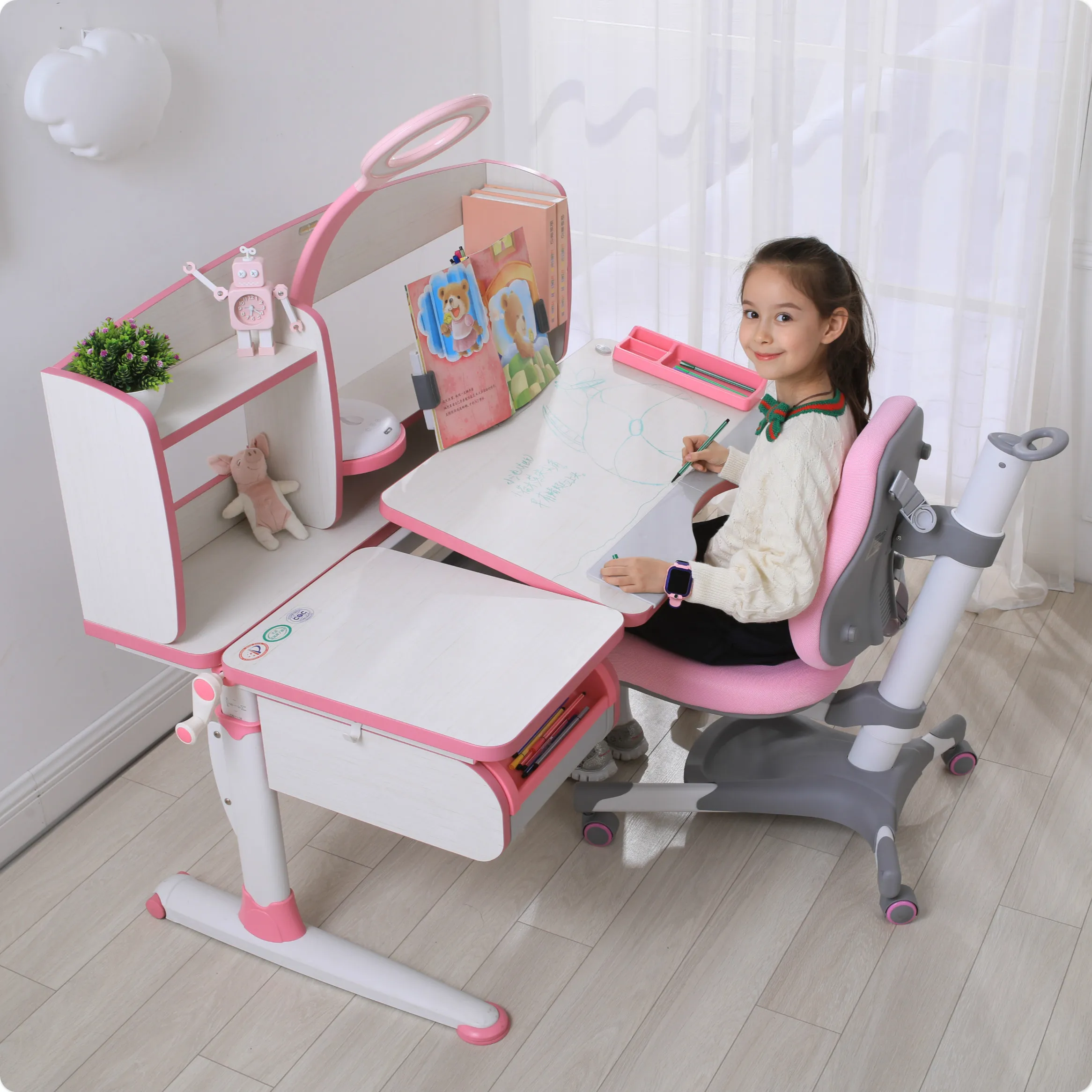 
Kid Srite Learning Desk And Chair For Children School Student Reading Writing Adjustable Drawing Table 