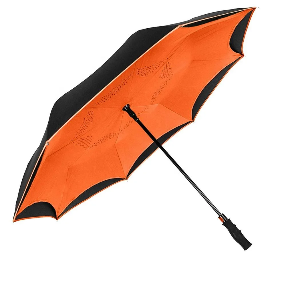 automatic waterproof reverse umbrella with double layer canopy