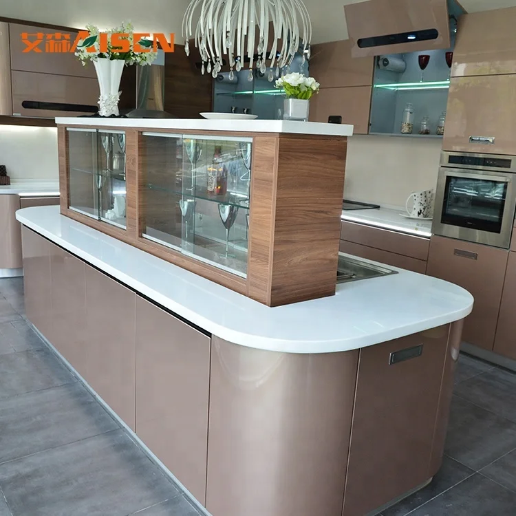 New Design Style champagne Metal High Gloss Lacquer Kitchen Cabinet