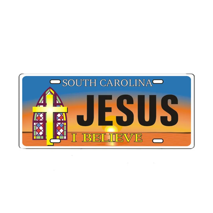 Пользовательский тисненый с Иисусом Печатный Алюминиевый номерной знак без рисунка