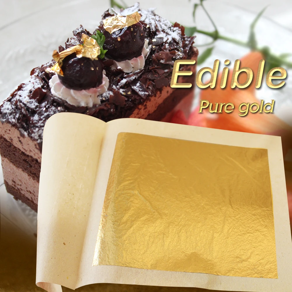 Hot Sale 9.33×9.33 سم 99% Genuine Gold Leaf Foil for Skin Care Food Decoration Art Gilding 24K Edible Gold Leaf Foil Sheets