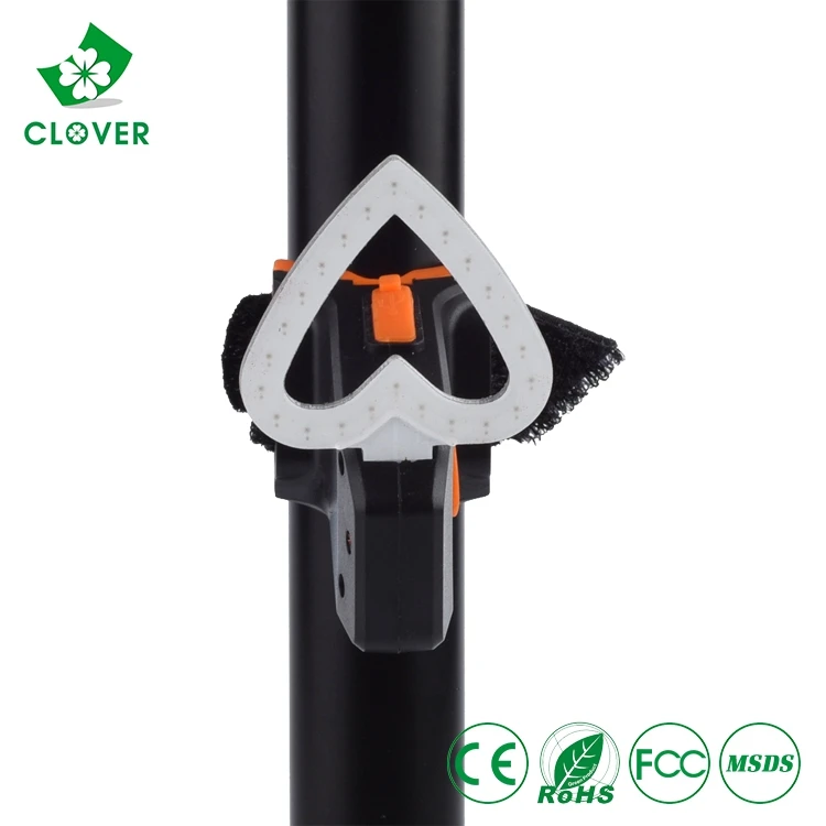 Clover Customizable Shape Heart Shaped Style Creative COB Bike Rear Light Usb Rechargeable Led Decorative Bicycle Light