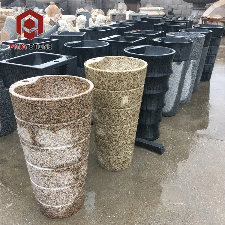 product modern style solid cylinder free stand granite pedestal sink with drainer for hotels and bathrooms-1