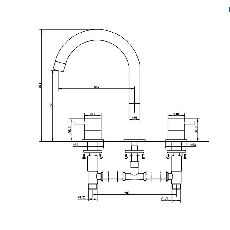 Modern Three Tap Hole Brass Basin Mixer factory