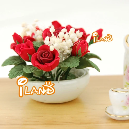 Mini Arrangement Floral En Pot Blanc,Panier De Poupée De Sable Noir,Rose  Rouge Dans Un Pot Blanc,Op032 - Buy Mini Fleur,Fée Jardin,Petite Fleur  Blanche Product on Alibaba.com