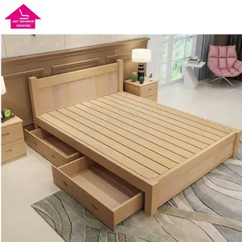 Make to order pine wooden bed frame with drawers low price Factory sale