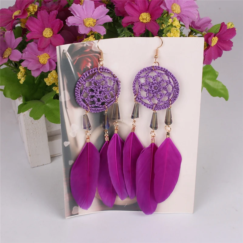 Yiwu Jewelry Dream Catcher 7 Different Colors Feather Hook Earrings